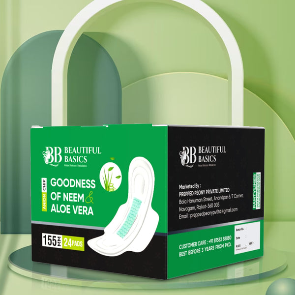 Sanitary Pads For Women With Goodness Of Neem  Aloe Vera  Ultra Thin  Leakage Protection  Ph Balance  With Antibacterial Anion Chip  (155 Mm  24 Pads)