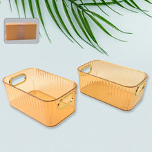 Premium Ribbed Transparent Storage Basket With Gold Handle  Multipurpose Kitchen Amp Home Organizer Box (25x14cm  2 Pc)