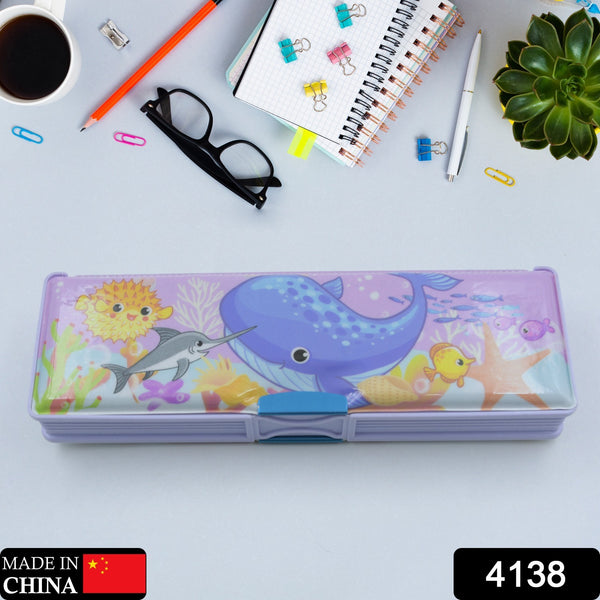 Multipurpose Compass Box Plastic Double Deck Pencil Case With 2 Compartments Supplies Utility Box Storage Organizer Pencil Box For School Cartoon Printed Pencil Case For Kids Birthday Gift For Girls  Boys