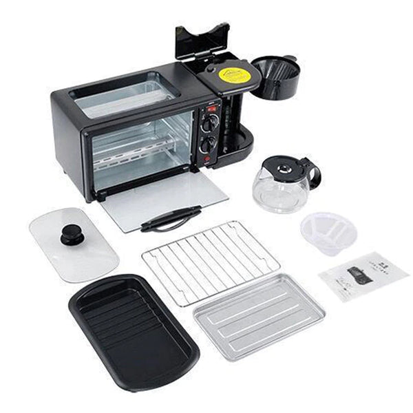 3 In 1 Breakfast Maker Portable Toaster Oven Grill Pan  Coffee Maker Full Breakfast Ready At One Go