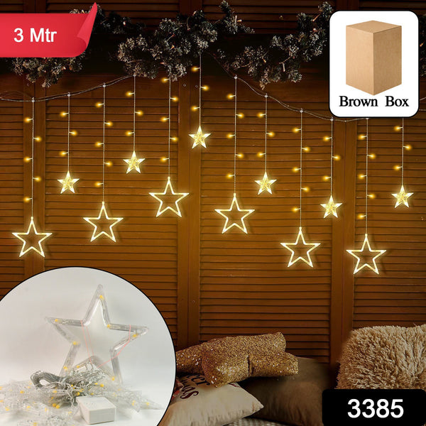12 Stars Led Curtain String Lights With 8 Flashing Modes For Home Decoration Diwali  Wedding Led Christmas Light Indoor And Outdoor Light Festival Decoration  (Warm White)