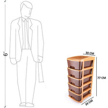 5tier Plastic Modular Drawer System For Multiple Use (Brown Colour)